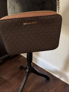 Michael Kors Brown MK Logo Crossbody Camera Bag with Gold Chain